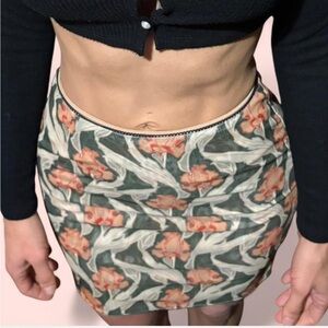 Miaou Green and Red Floral Mini Skirt